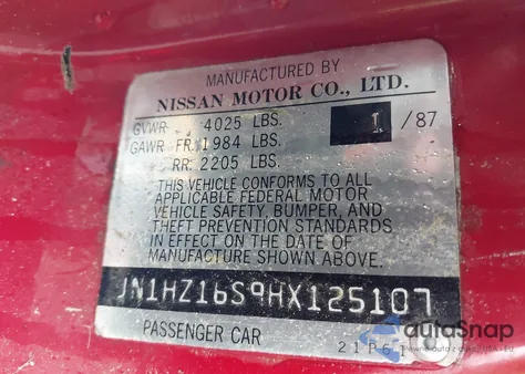 1987 Nissan 300Zx 2+2 z USA, uszkodzony, nr VIN JN1HZ16S9HX125107
